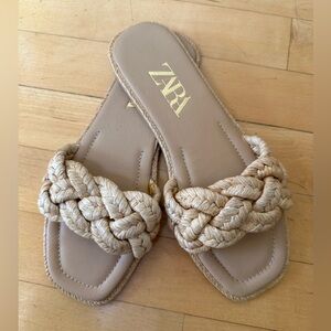 Zara Beige Braided Flat Sandals